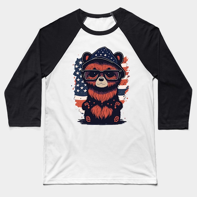 Patriotic Bear Baseball T-Shirt by By_Russso